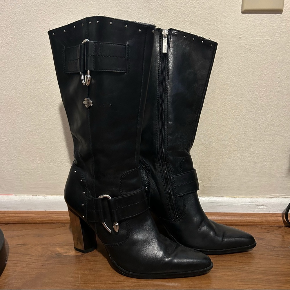 Black Leather Knee-High Boots